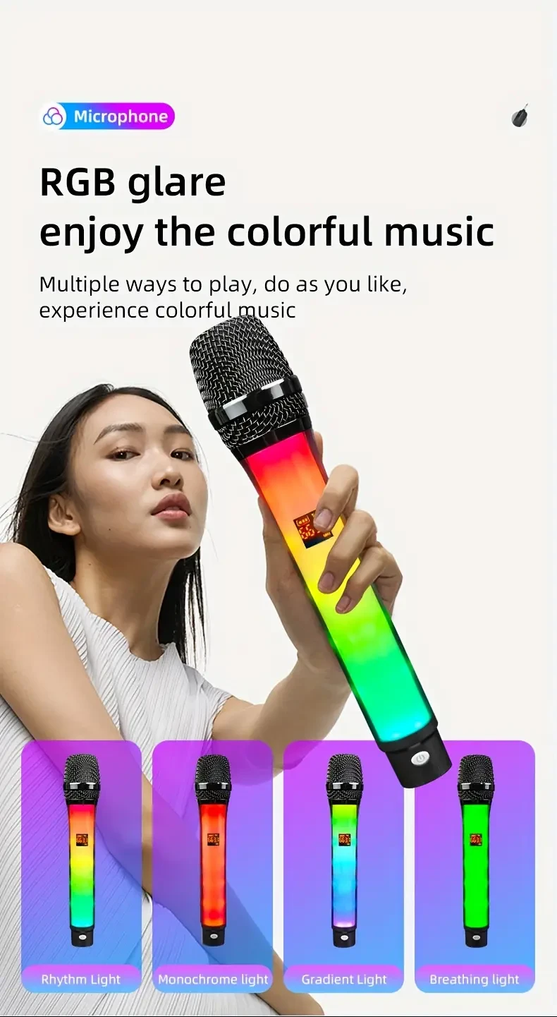 G-MARK 2.4G Wireless Microphone – RGB Gradient Lighting, USB Rechargeable Handheld Mic for Karaoke & Live Streaming