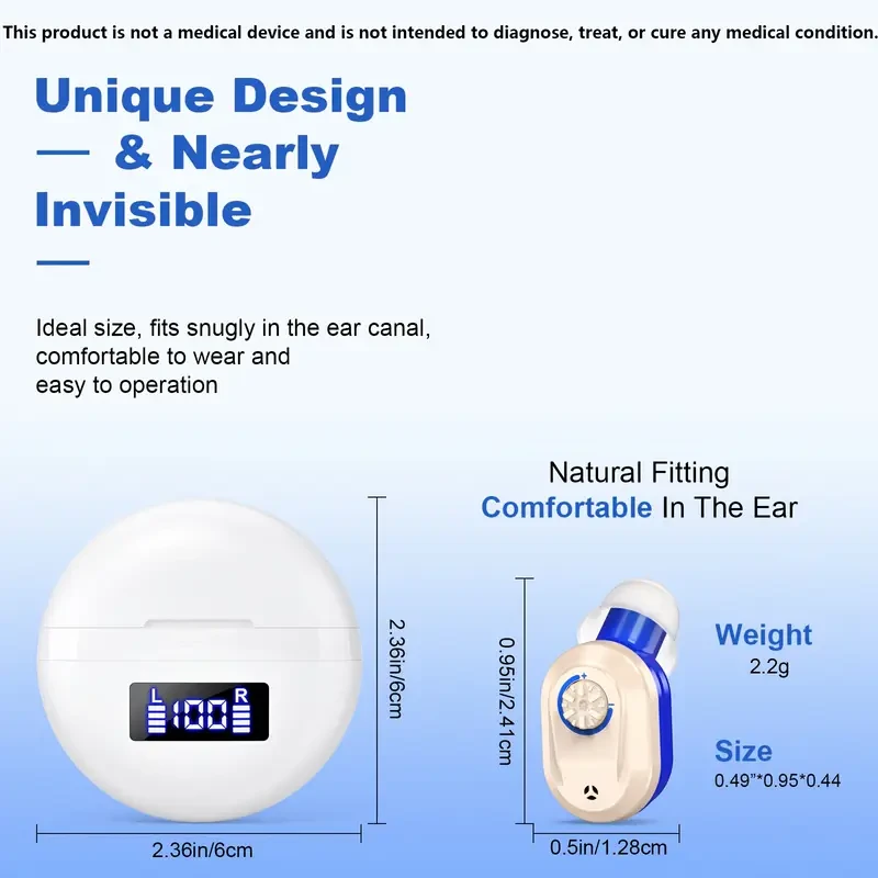 FOAHINIO Adult Rechargeable Sound Amplifier – USB Charging with Comfortable Ear Caps & Charging Case