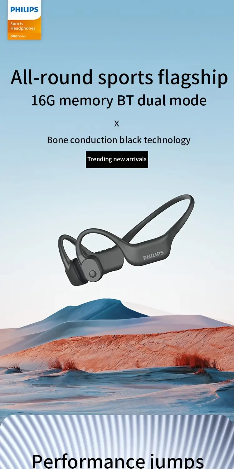 Philips TAA6609 Bone Conduction Wireless Headphones – Open-Ear Design with 16GB Memory & Dual-Mode Playback