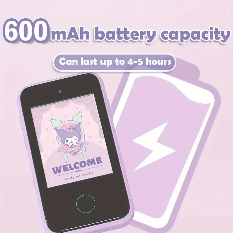 [Authorized] Sanrio Kuromi Smart Camera Mobile Phone Toy Set – Dual Cameras, 600mAh Battery & Cute Stickers