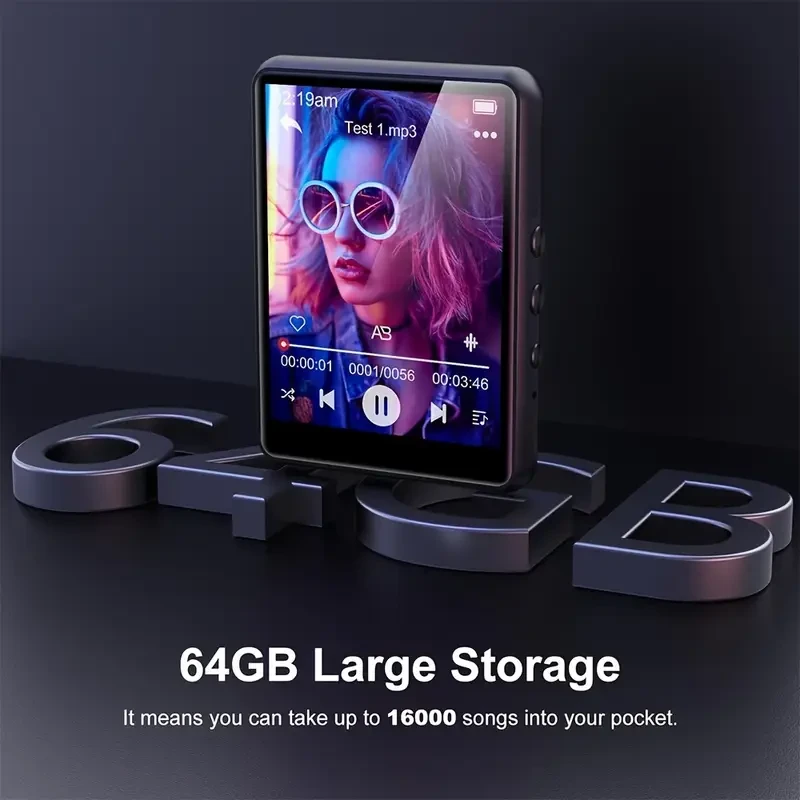 EVISTA 2.8" HD Touchscreen MP3 Player – 64GB/128GB, FM Radio, E-Book & Alarm Clock