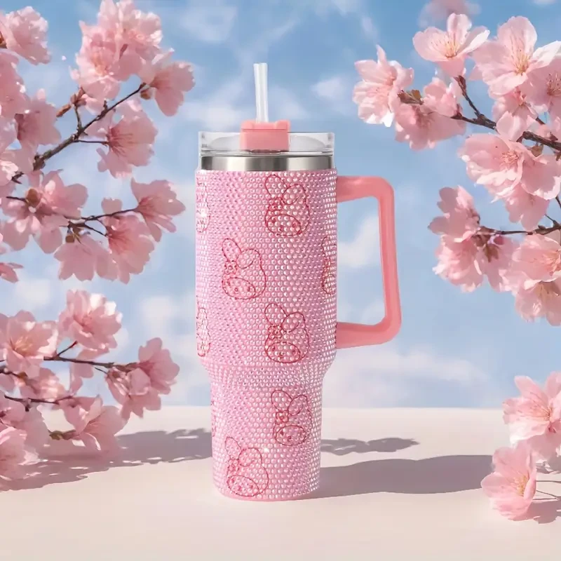 Sanrio 40oz Stainless Steel Insulated Water Bottle — Kuromi, Cinnamoroll & My Melody (Rhinestone Lid)