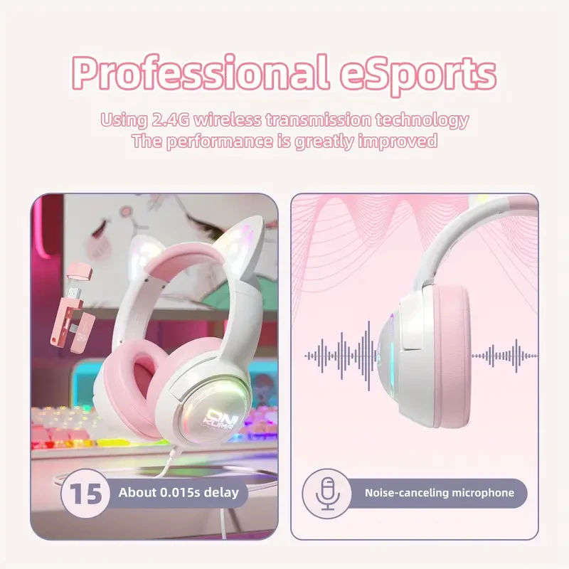 ONIKUMA GT838 Wireless Gaming Headset — RGB LED, Noise-Cancelling Mic, USB-C