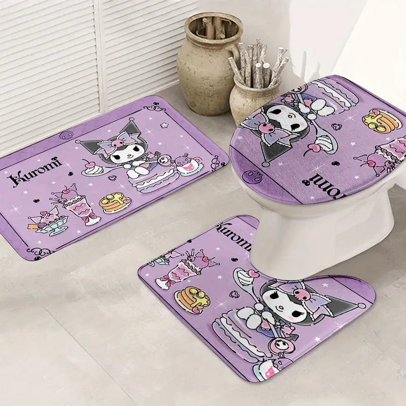 Sanrio Kuromi 3-Piece Bath Mat Set — Non-Slip, Washable, Super-Cute