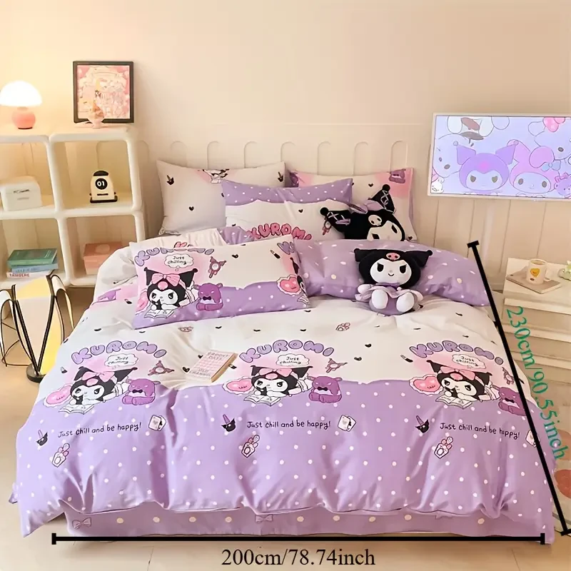 Sanrio 4-Piece Bedding Set — Purple Cartoon Theme (200 × 230 cm)