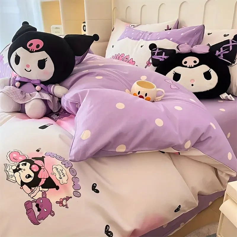 Sanrio 4-Piece Bedding Set — Purple Cartoon Theme (200 × 230 cm)