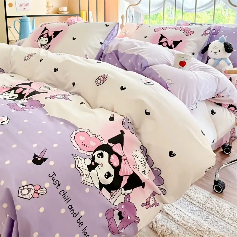 Sanrio 4-Piece Bedding Set — Purple Cartoon Theme (200 × 230 cm)