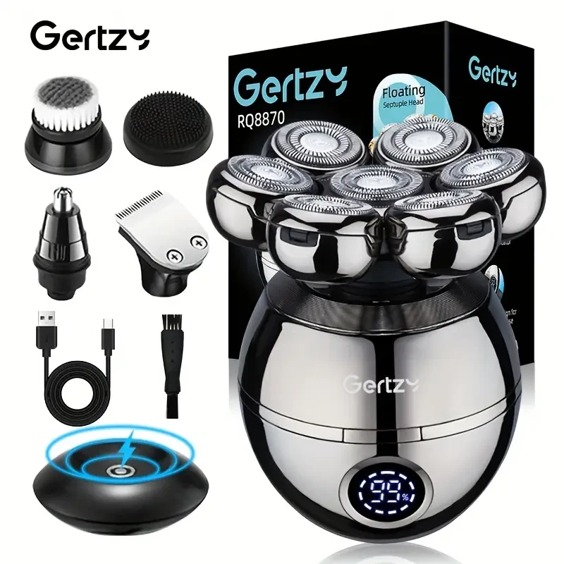 GERTZY 5-in-1 Electric Head Shaver for Bald Men — Cordless, Rechargeable, LED Display