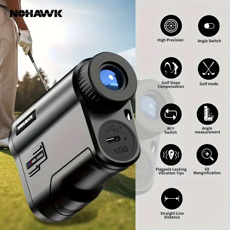 NOHAWK 914.4 m Golf Laser Rangefinder — Flag Lock, Slope Compensation, USB-Rechargeable