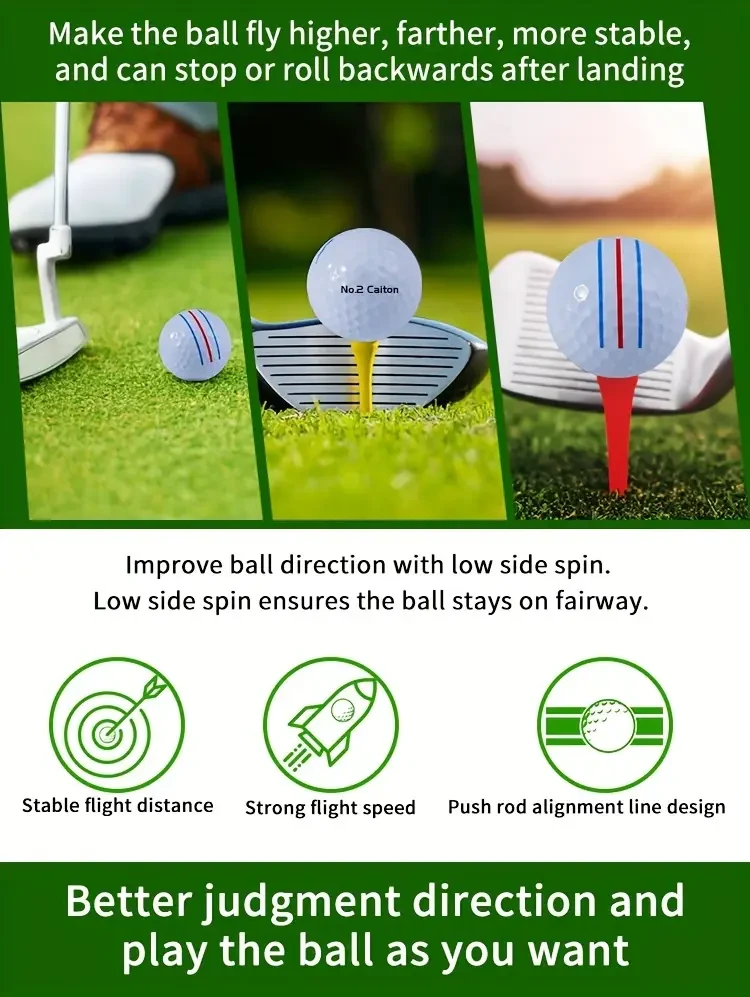 Caiton Double-Layer Distance Golf Balls with Auxiliary Alignment Line (3/6/12 Pack) — High Rebound Practice Balls, White