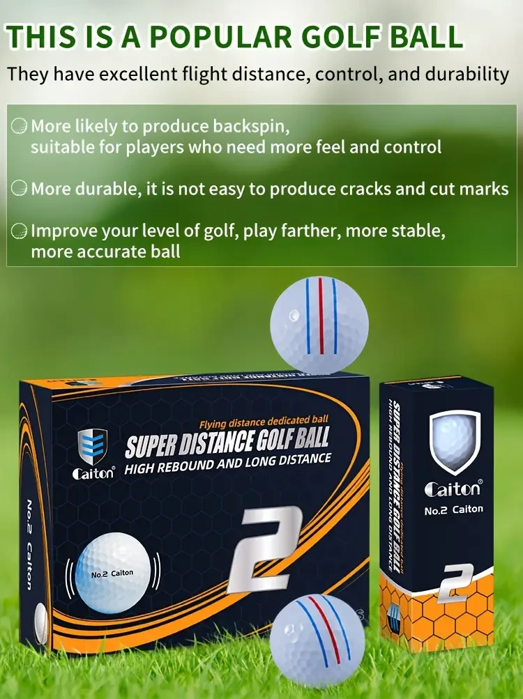 Caiton Double-Layer Distance Golf Balls with Auxiliary Alignment Line (3/6/12 Pack) — High Rebound Practice Balls, White