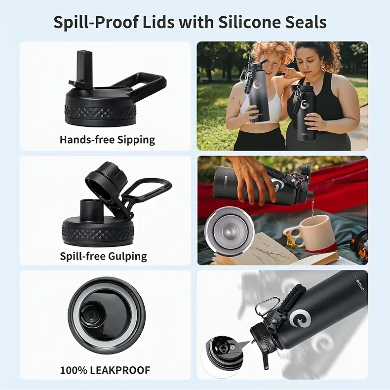 BIGRD Triple-Vacuum Insulated Water Bottle — 40oz (1.18 L) / 64oz (1.89 L) / 1.8 L, with Paracord Handle & Straw Spout