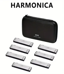 JDR 7-Piece Blues Harmonica Set — Keys C, D, E, F, G, A, Bb (10-Hole, 20-Tone) with High-End PU Protective Case
