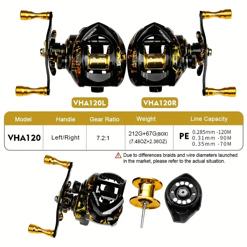 PROBEROS High-Speed Baitcast Reel — 7.2:1, 8 kg Max Drag, Aluminum Spool, Magnetic Brake (Ambidextrous)