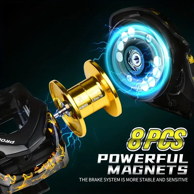PROBEROS High-Speed Baitcast Reel — 7.2:1, 8 kg Max Drag, Aluminum Spool, Magnetic Brake (Ambidextrous)
