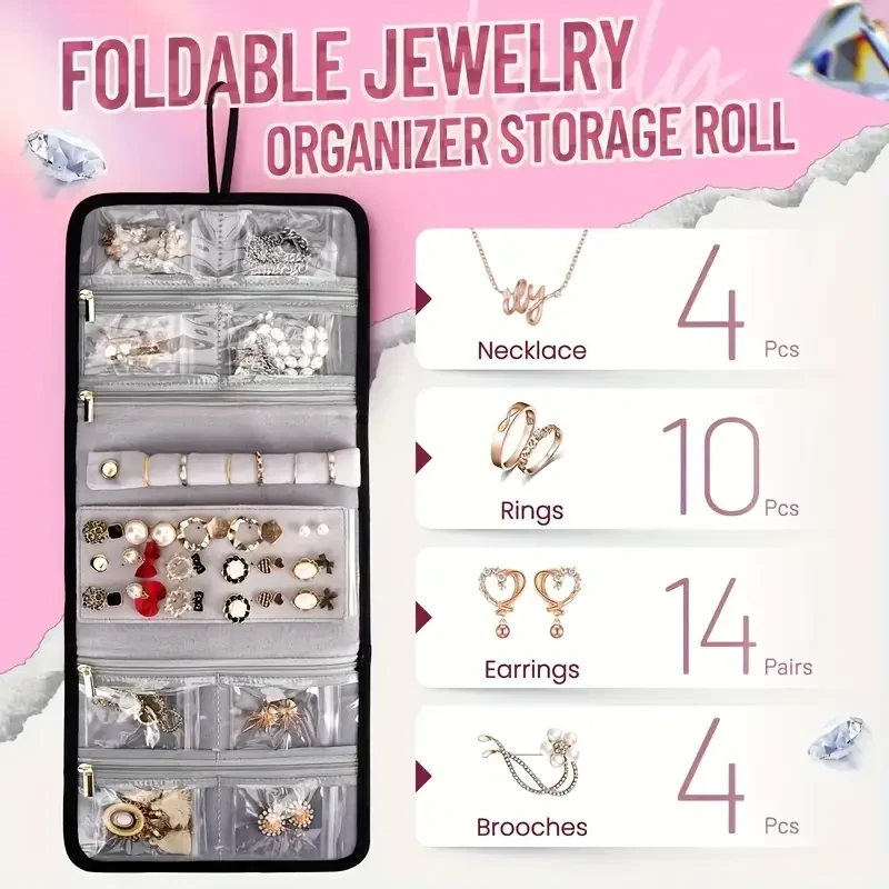 Thousand Fish Large Travel Makeup Bag Organizer — Pink & Black, 4 Removable Cases + Jewellery Roll