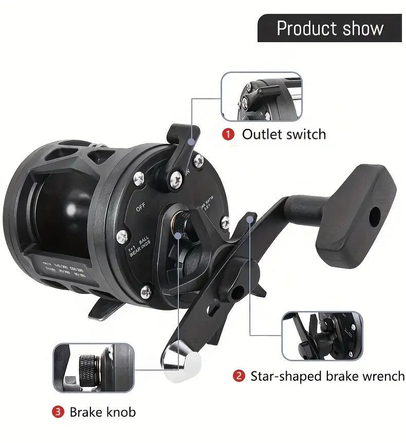 BILLINGS Smooth Trolling Baitcasting Reel — 3.8:1, 15 kg Max Drag, Ambidextrous, Aluminum Alloy (Saltwater-Ready)