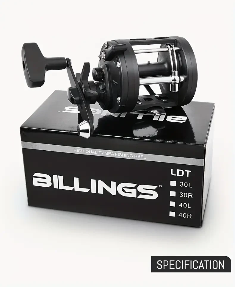 BILLINGS Smooth Trolling Baitcasting Reel — 3.8:1, 15 kg Max Drag, Ambidextrous, Aluminum Alloy (Saltwater-Ready)