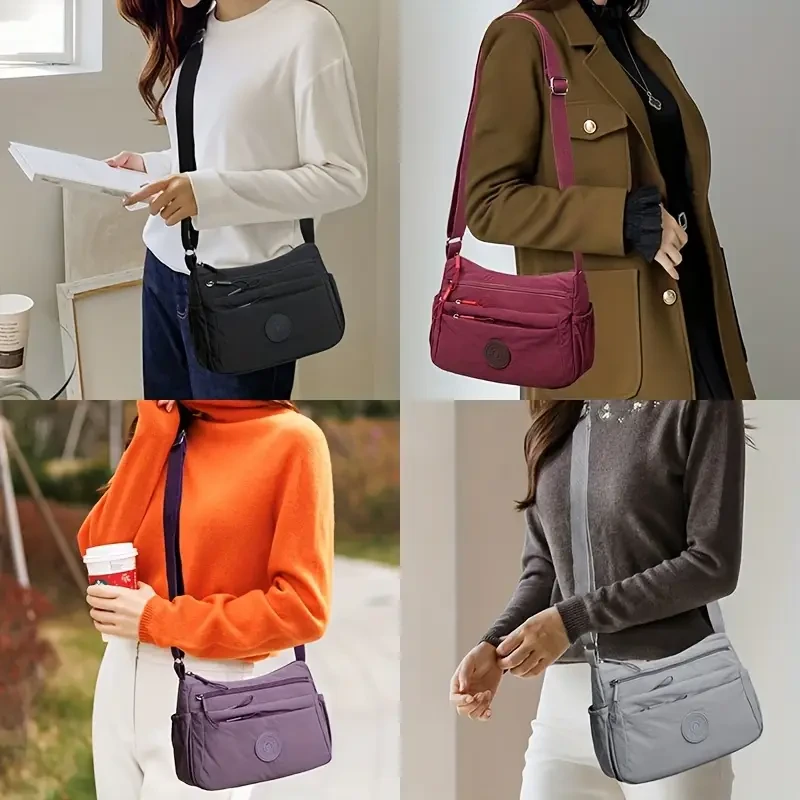 Perfect Lily Adjustable Nylon Crossbody Bag — Multi-Compartment Everyday Organiser (Khaki, Red, Purple, Black, Grey)