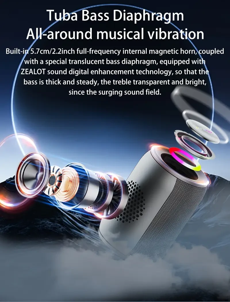 ZEALOT S32 Pro Portable Wireless Speaker — Dual Pairing, 12-Hour Battery, USB-C (Charging & AUX Cables Included)