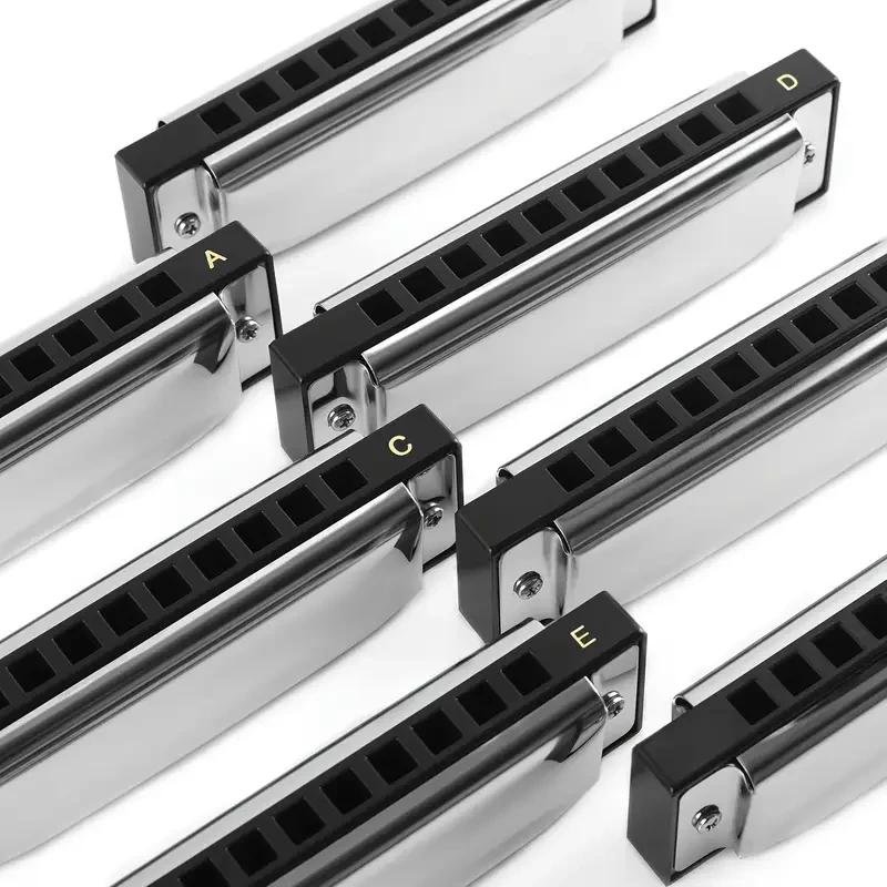 EAST TOP 7-Piece Diatonic Blues Harmonica Set — 10-Hole, Colour-Coded, Polished Metal, With Carry Bag (Adults/Pros/Gifting)