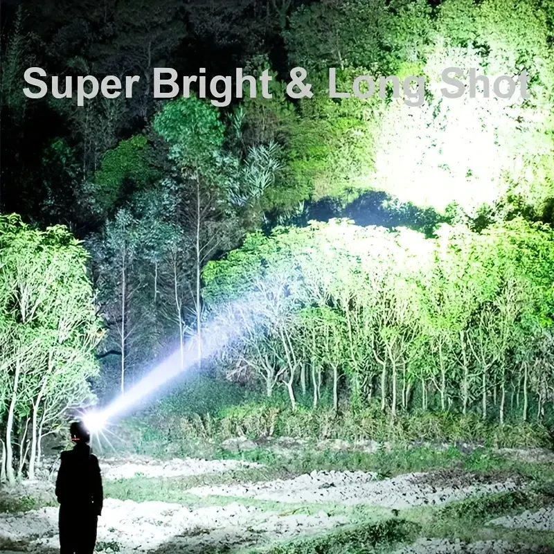 SMILING SHARK TD2003 Ultra-Bright LED Headlamp — Type-C Rechargeable, 3× M90 LEDs, Red Warning Light (ABS, USB Cable Included)