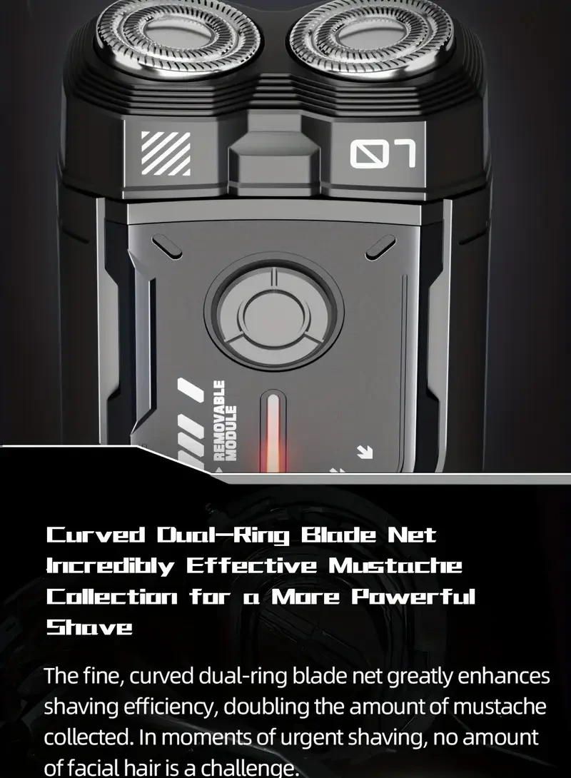 WITZIO Mech World Men’s Electric Shaver — Dual Blades, Double-Ring Net, USB-Rechargeable (400 mAh), Portable Grooming Tool with Storage Box