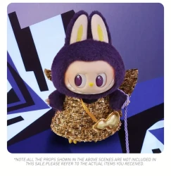 POP MART LABUBU × PRONOUNCE “Wings of Fortune” — Vinyl Plush Hanging Charm (Purple Ears, Golden Tweed Dress, Heart Handbag)