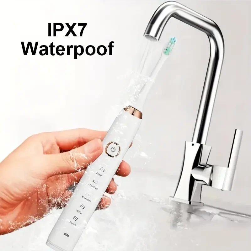 Sarmocare Rechargeable Electric Toothbrush — IPX7, 5 Cleaning Modes, 8 Replacement Heads (USB-C Travel-Ready)