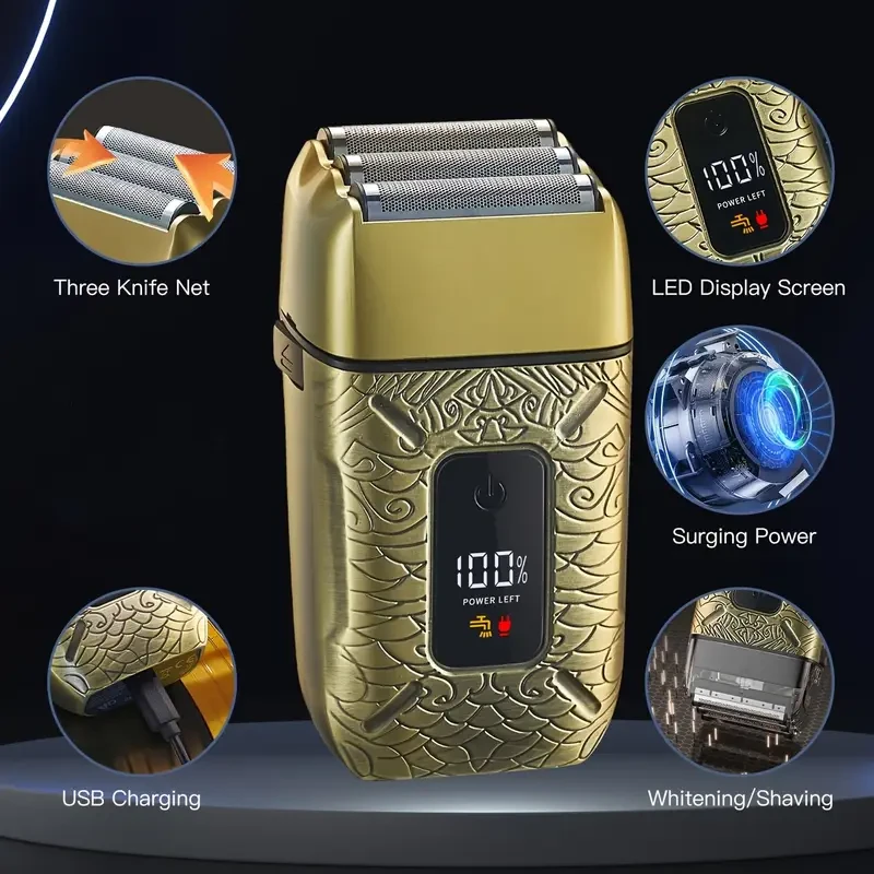 HATTEKER Men’s Electric Shaver — 3-Blade Floating Foil, LED Display, USB-Rechargeable (1400 mAh)