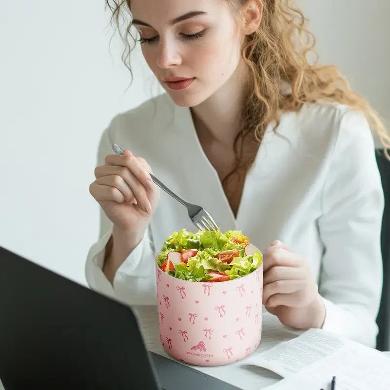 POWCAN 25oz Thermal Insulated Food Jar — Pink Bow, Leakproof Vacuum Flask (304 Stainless Steel)