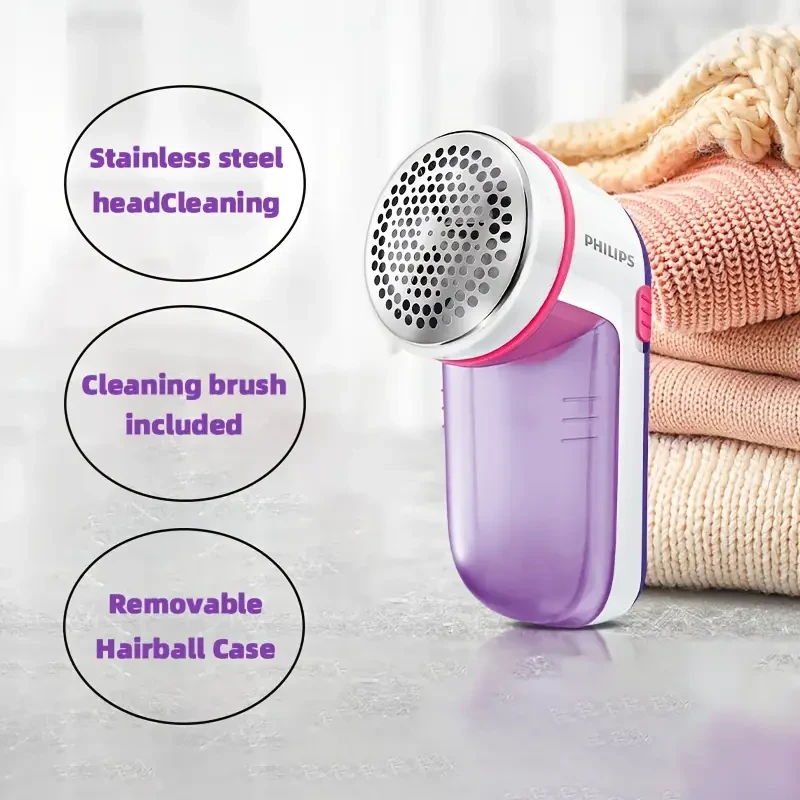 Philips Fabric Lint Remover — 8,800 RPM, Large Blade Surface, 3-Size Filter, Easy-Empty Container (Battery Powered)
