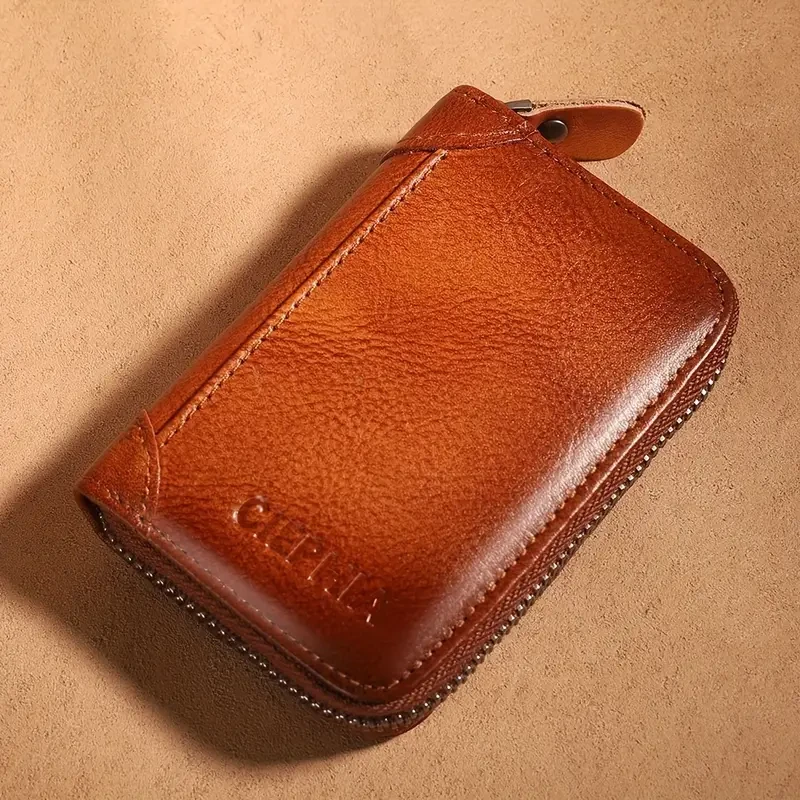 CIEPHIA Slim RFID Card Holder — Top-Grain Leather, Vintage Dark Brown (Men’s Minimalist Wallet with ID Window) Compact, secure, and built to la