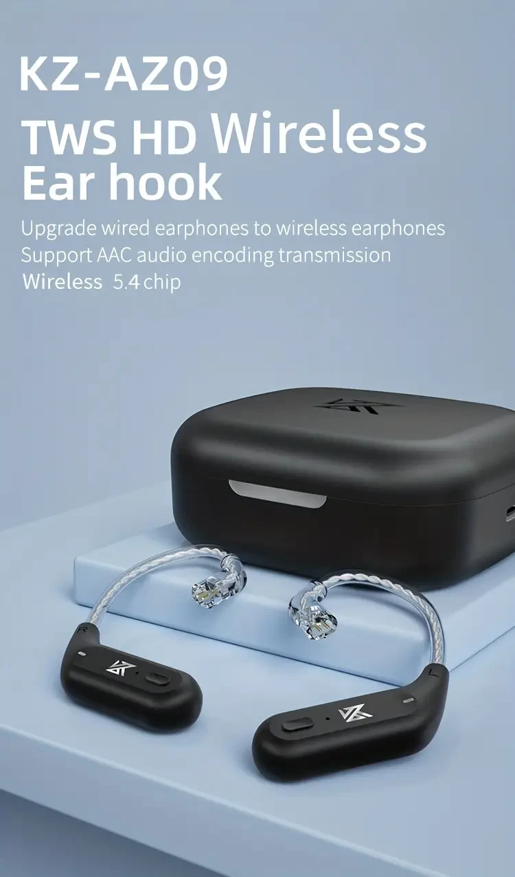KZ AZ09 TWS Wireless Ear Hook — Bluetooth Adapter for KZ In-Ear Monitors (C-Pin Connector)