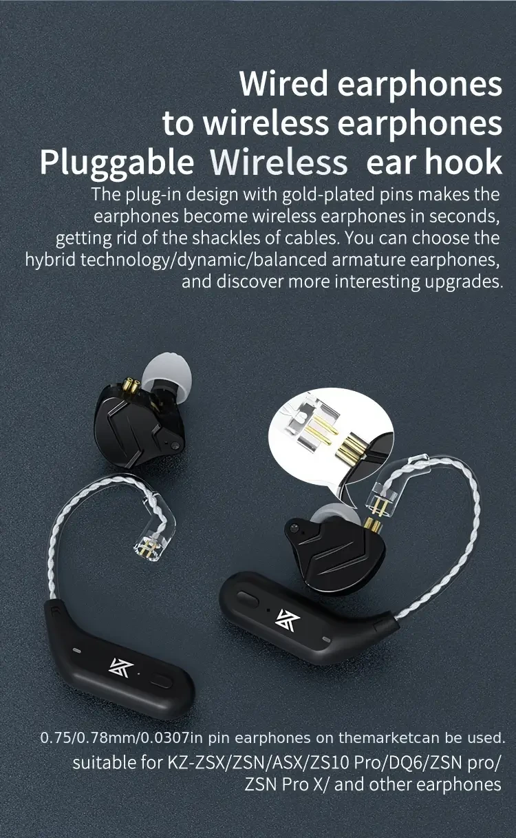 KZ AZ09 TWS Wireless Ear Hook — Bluetooth Adapter for KZ In-Ear Monitors (C-Pin Connector)