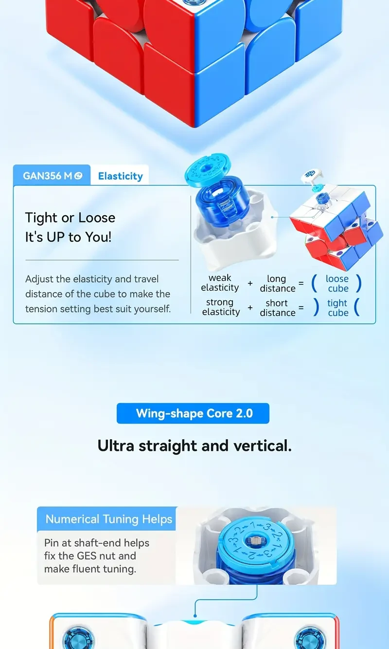 GanCube GAN356M E 3×3 Magnetic Speed Cube — Stickerless Educational Puzzle (ABS, Mixed Colours)