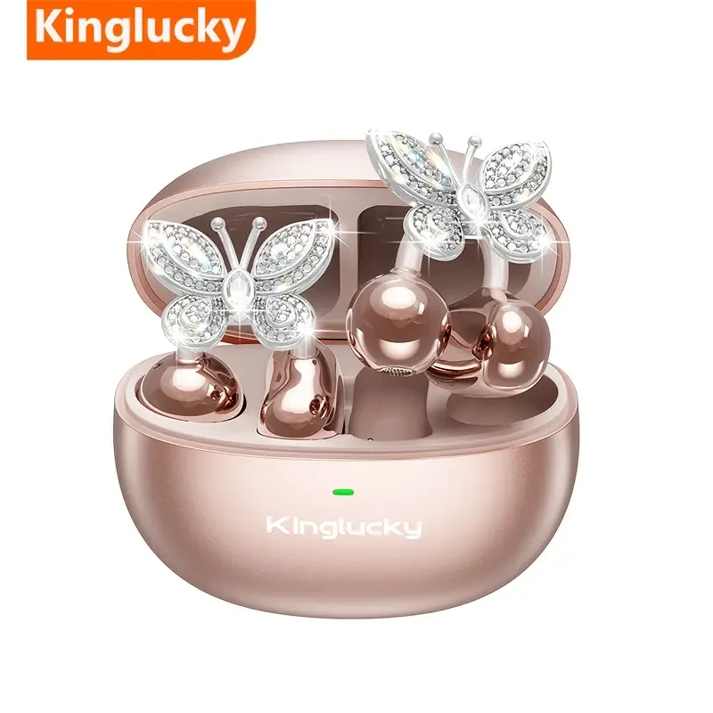 Kinglucky YI121 Wireless Clip-On Headphones — Detachable Gemstone Earrings, Hi-Res EQ Sound, Noise Cancellation, Type-C Charging Elegant tech meets clear wireless audio
