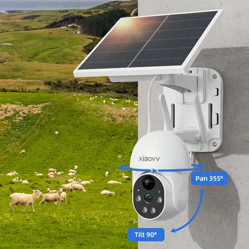 XIAOVV 1080P Solar-Powered Pan/Tilt Surveillance Camera — SIM Card, PIR Siren, Color Night Vision, Two-Way Audio