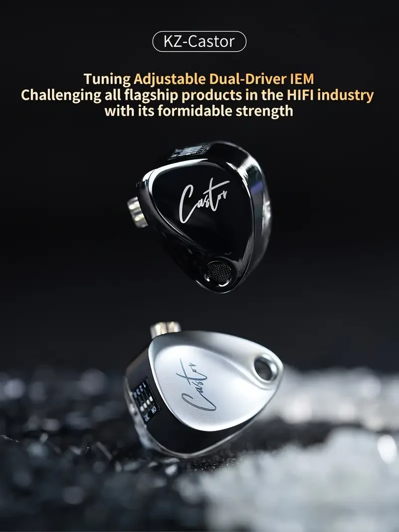 KZ Castor Hi-Fi In-Ear Monitors — Dual Dynamic Drivers, Tunable Sound, Detachable Cable (3.5mm Jack)