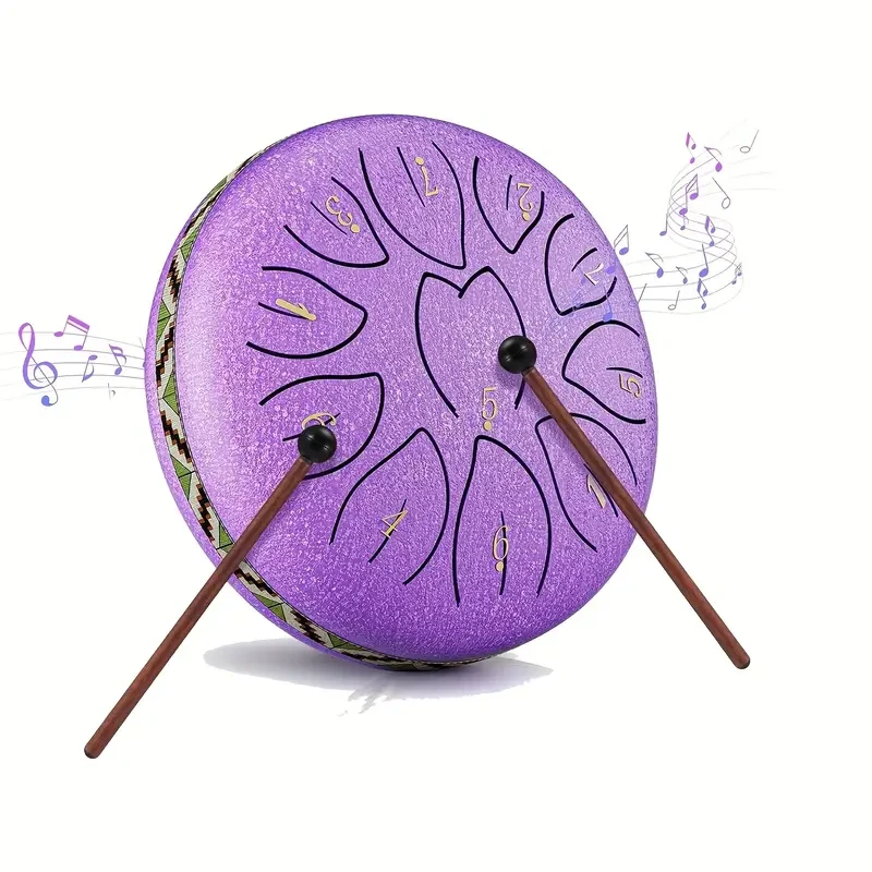 6-Inch (15.2 cm) 11-Note Steel Tongue Chakra Drum — With Bag, Mallets & Music Book