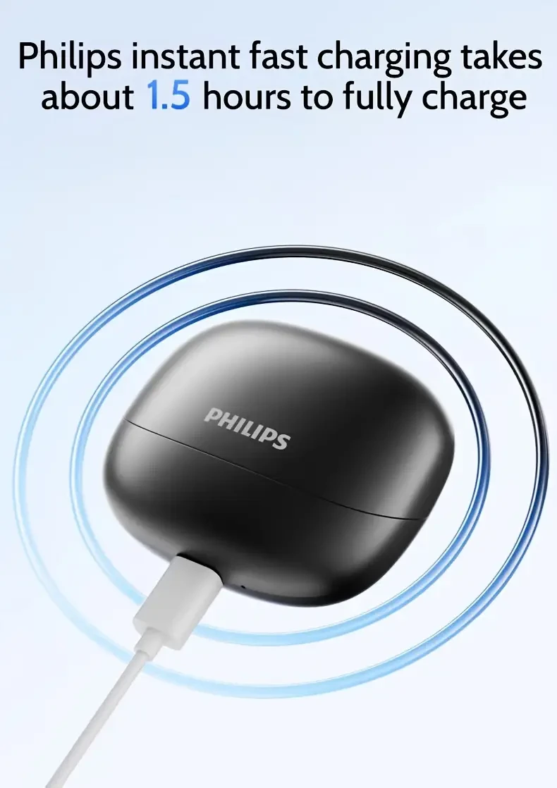 Philips Wireless Earbuds with Microphone — Stereo In-Ear, Stable Fit, Modern Everyday Sound