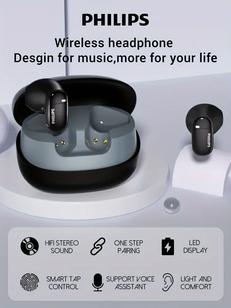 Philips Wireless Earbuds with Microphone — Stereo In-Ear, Stable Fit, Modern Everyday Sound