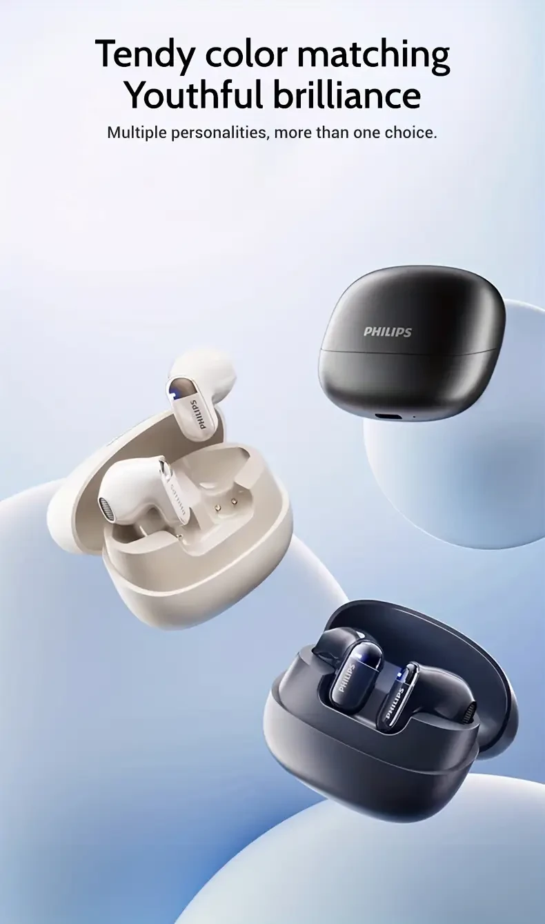 Philips Wireless Earbuds with Microphone — Stereo In-Ear, Stable Fit, Modern Everyday Sound