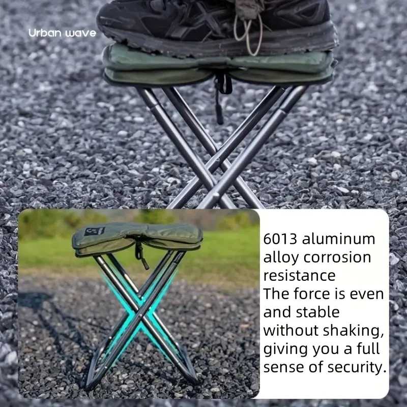 URBANWAVE Portable Folding Stool — Lightweight Aluminum Alloy, Quilted Square Seat