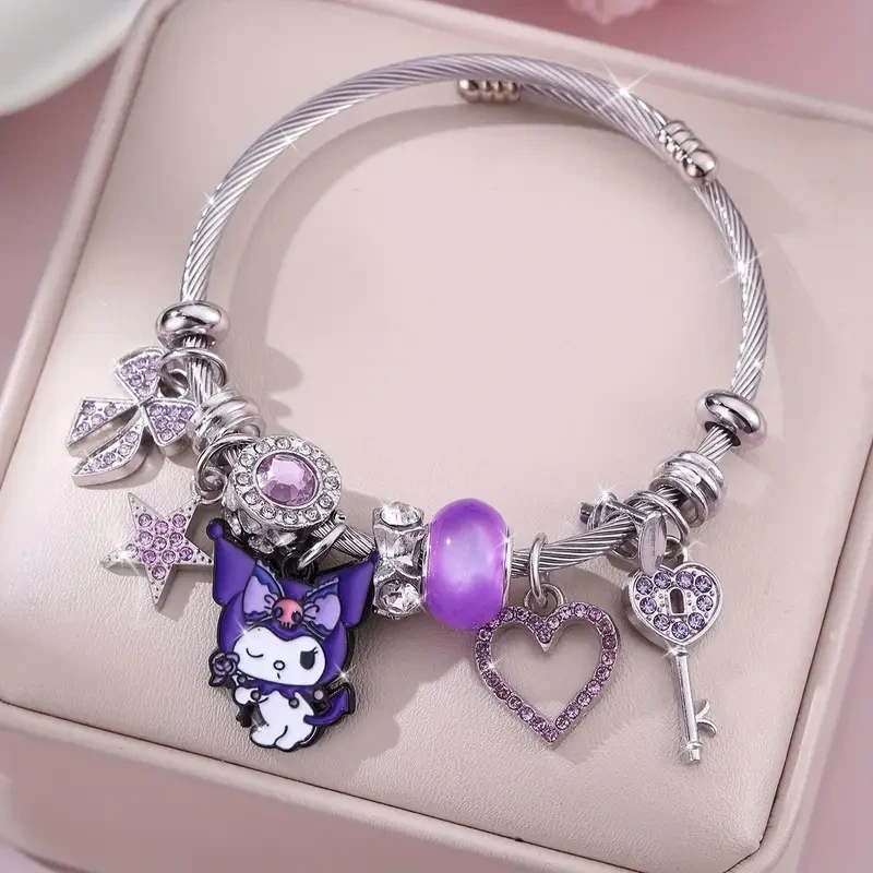 Sanrio Pink “LOVE” Bracelet — Hello Kitty & Kuromi Cute Cartoon Wristband