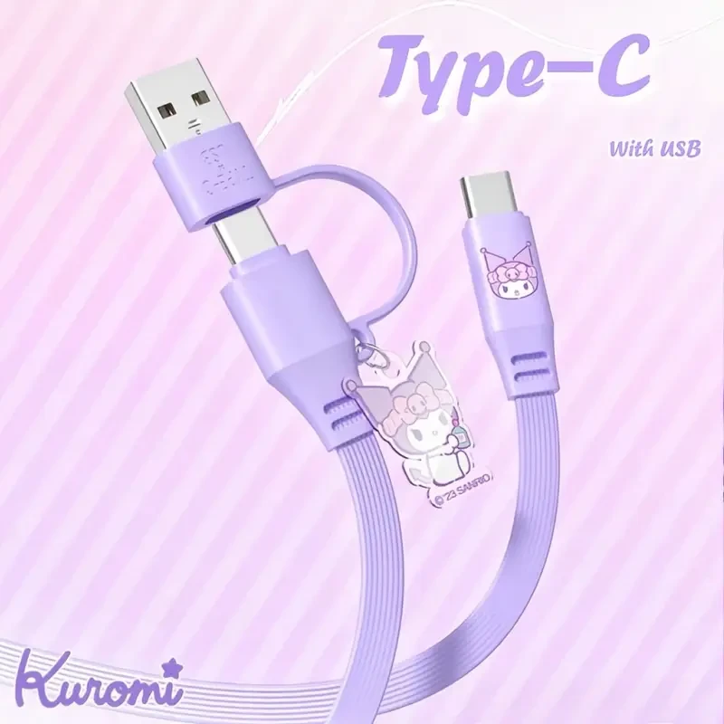 Sanrio 2-in-1 Cartoon Pendant Data Cable — Kuromi, Cinnamoroll, My Melody & Pochacco Editions