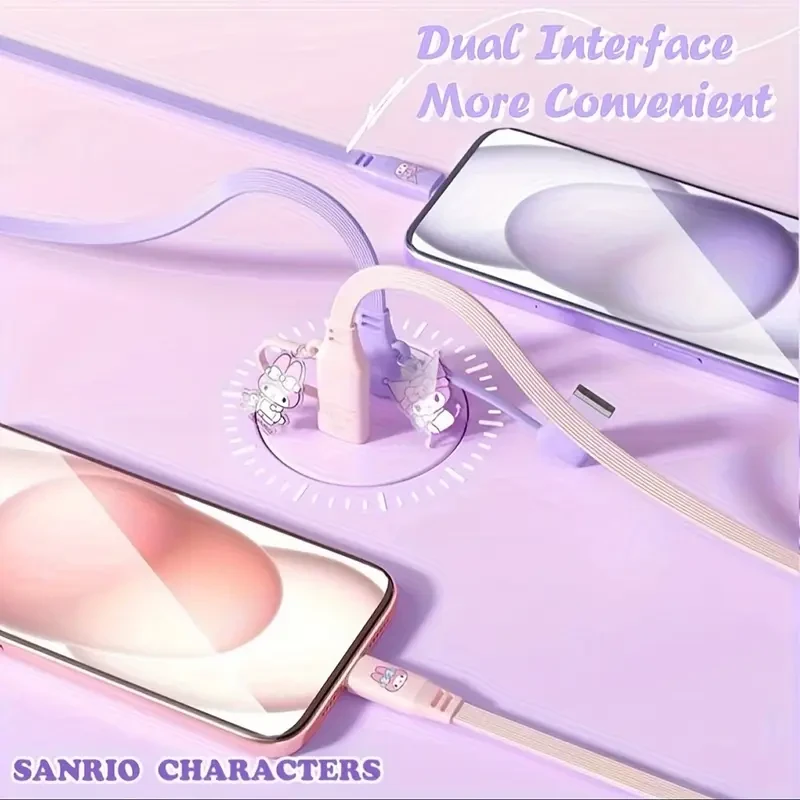 Sanrio 2-in-1 Cartoon Pendant Data Cable — Kuromi, Cinnamoroll, My Melody & Pochacco Editions