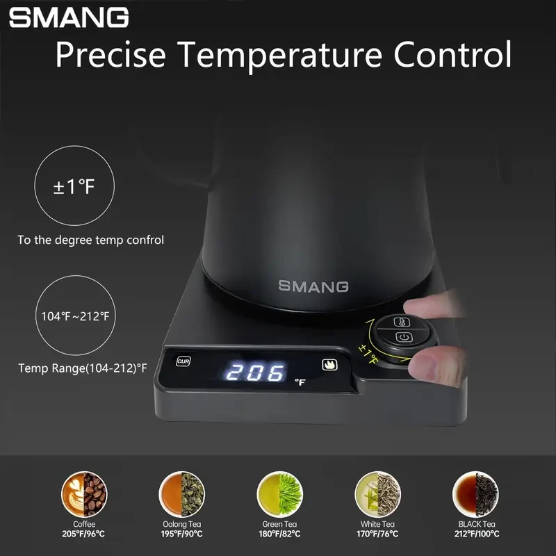 Smang Gooseneck Electric Kettle – Precise Temperature Control & Elegant Brewing Design