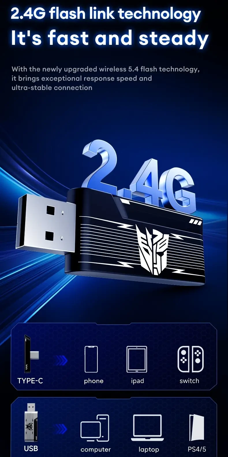 Transformers TF-G10 Gaming Headset – 2.4G Wireless, 7.1 Surround & Long Battery Life