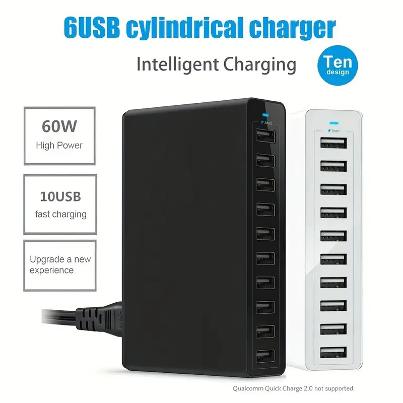 Gingersun 60W 10-Port USB Charging Station – Smart, Fast & Reliable Power for Every Device